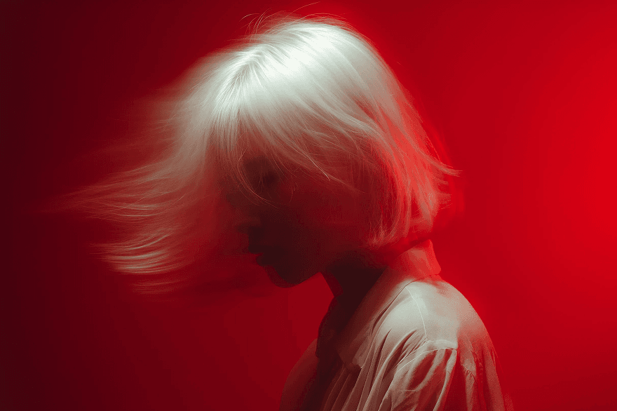 Portrait lit in deep red
